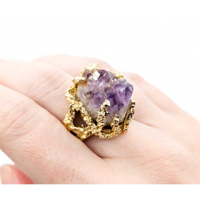 Ring Coral Motif 25ct Crystal Amethyst 14ky sz8.5 224110207