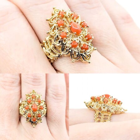 Ring Antique Style 2.5/6x4 Cabochon Coral 14ky sz8 224110206
