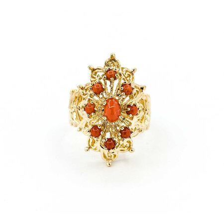 Ring Antique Style 2.5/6x4 Cabochon Coral 14ky sz8 224110206