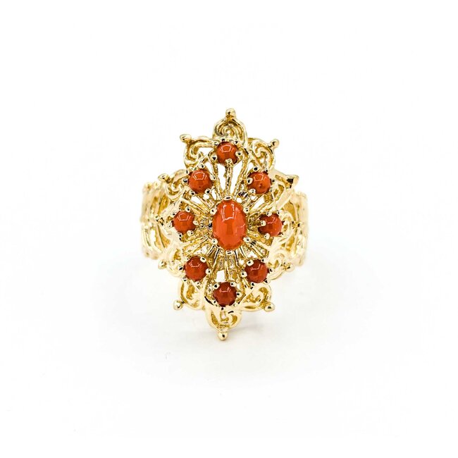 Ring Antique Style 2.5/6x4 Cabochon Coral 14ky sz8 224110206