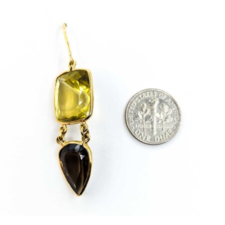 Earrings Dangle 16ctw Lemon Quartz French Hook 9.5ctw Smokey Quartz 55x15mm 18ky 224114170