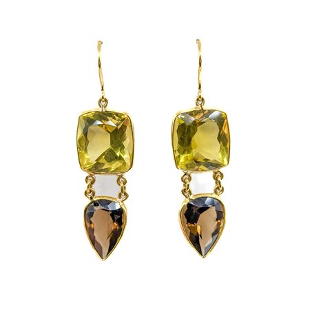 Earrings Dangle 16ctw Lemon Quartz French Hook 9.5ctw Smokey Quartz 55x15mm 18ky 224114170
