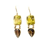 Earrings Dangle 16ctw Lemon Quartz French Hook 9.5ctw Smokey Quartz 55x15mm 18ky 224114170