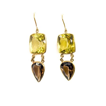 Earrings Dangle 16ctw Lemon Quartz French Hook 9.5ctw Smokey Quartz 55x15mm 18ky 224114170