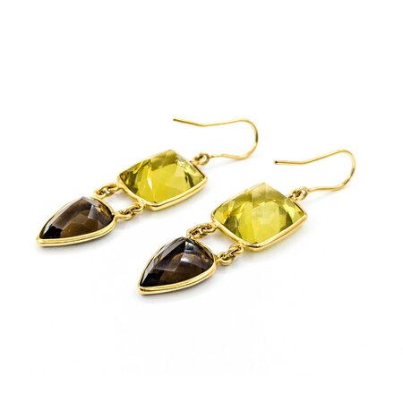 Earrings Dangle 16ctw Lemon Quartz French Hook 9.5ctw Smokey Quartz 55x15mm 18ky 224114170