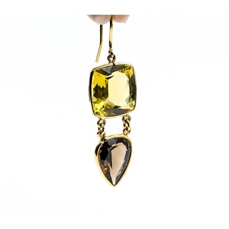 Earrings Dangle 16ctw Lemon Quartz French Hook 9.5ctw Smokey Quartz 55x15mm 18ky 224114170