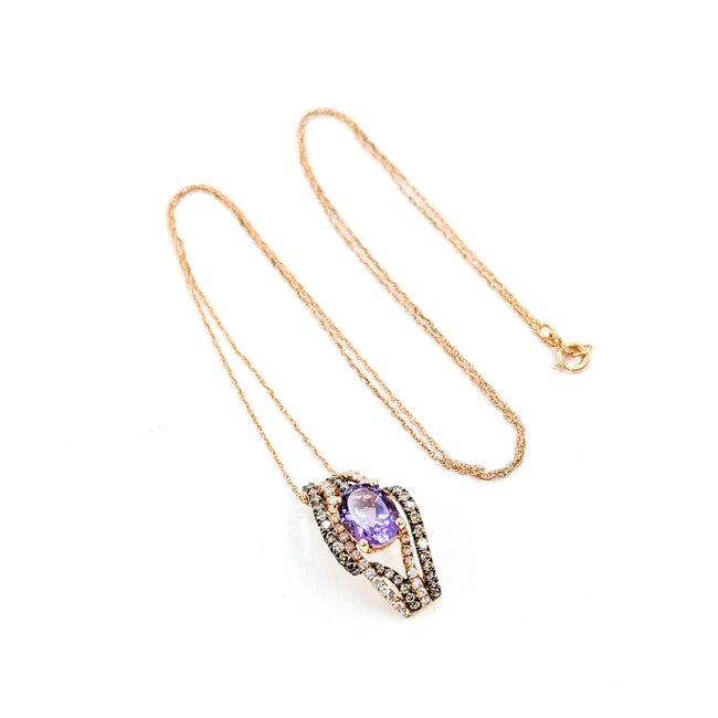 Pendant .50ctw Round White & Champagne Color Diamonds 1.10ct Amethyst Amethyst .75x.4" 14kr 18" 124111254