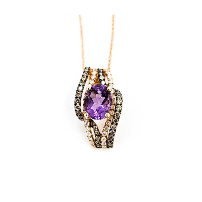 Pendant .50ctw Round White & Champagne Color Diamonds 1.10ct Amethyst Amethyst .75x.4" 14kr 18" 124111254