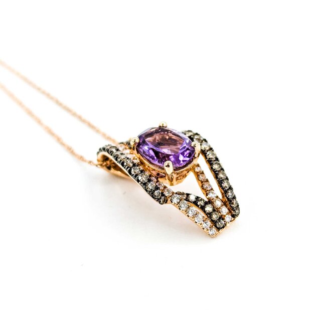 Pendant .50ctw Round White & Champagne Color Diamonds 1.10ct Amethyst Amethyst .75x.4" 14kr 18" 124111254