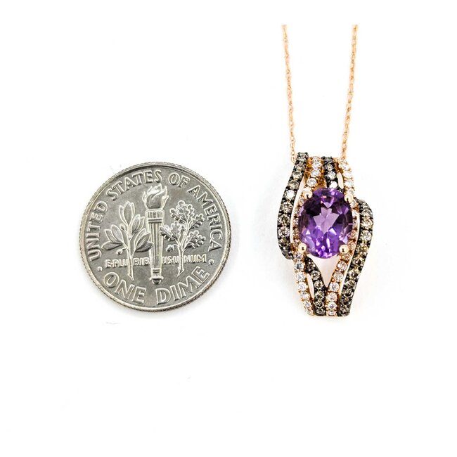 Pendant .50ctw Round White & Champagne Color Diamonds 1.10ct Amethyst Amethyst .75x.4" 14kr 18" 124111254