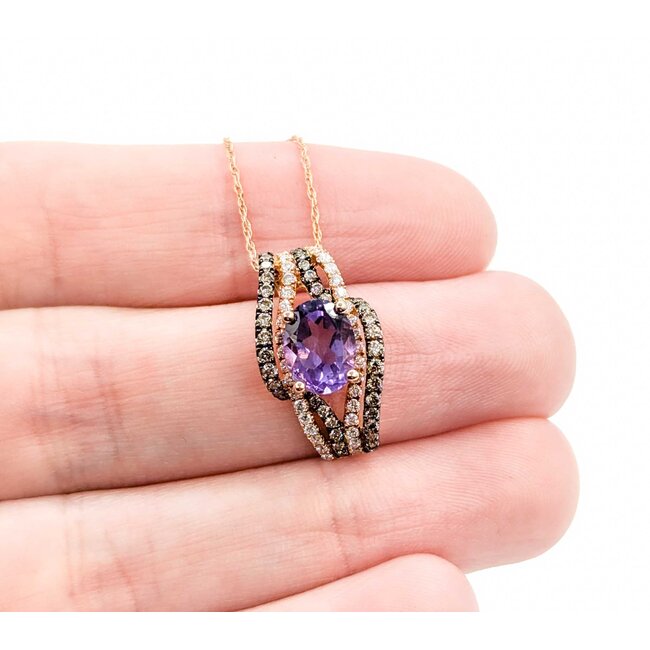 Pendant .50ctw Round White & Champagne Color Diamonds 1.10ct Amethyst Amethyst .75x.4" 14kr 18" 124111254