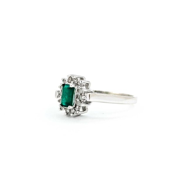 Ring Halo .04ctw Round Diamonds .30ct Emerald 14kw sz5 224110179