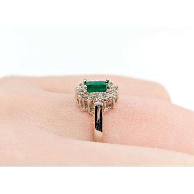 Ring Halo .04ctw Round Diamonds .30ct Emerald 14kw sz5 224110179