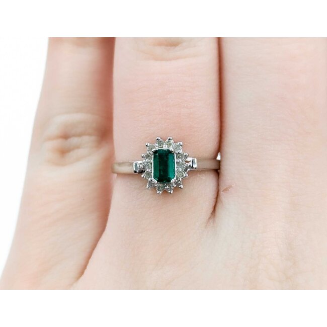 Ring Halo .04ctw Round Diamonds .30ct Emerald 14kw sz5 224110179
