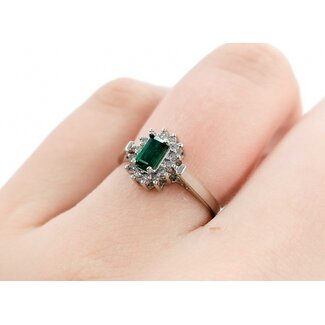 Ring Halo .04ctw Round Diamonds .30ct Emerald 14kw sz5 224110179