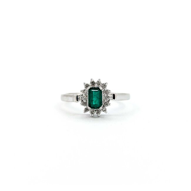 Ring Halo .04ctw Round Diamonds .30ct Emerald 14kw sz5 224110179