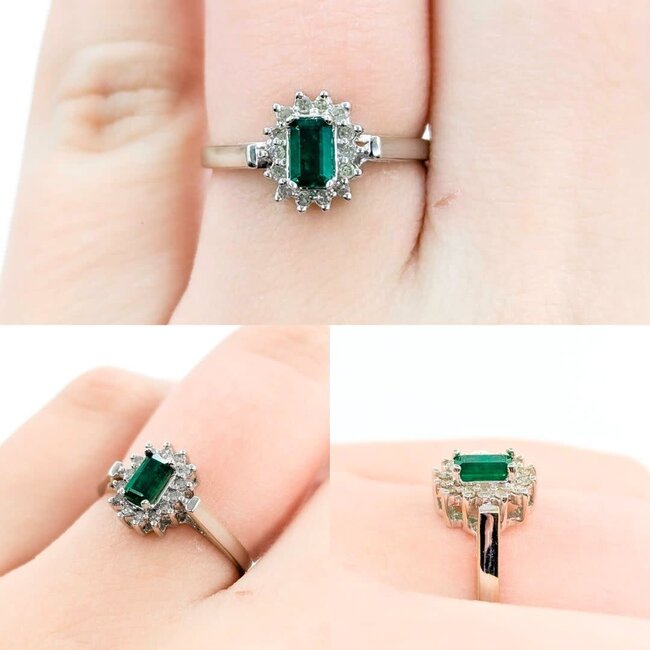 Ring Halo .04ctw Round Diamonds .30ct Emerald 14kw sz5 224110179