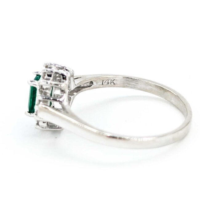 Ring Halo .04ctw Round Diamonds .30ct Emerald 14kw sz5 224110179
