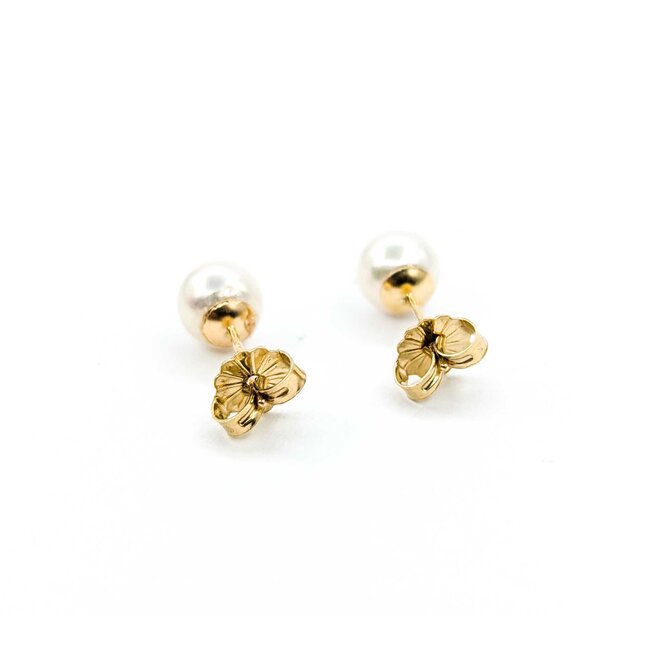 Earrings Stud 6mm Round Pearl 14ky 224114158
