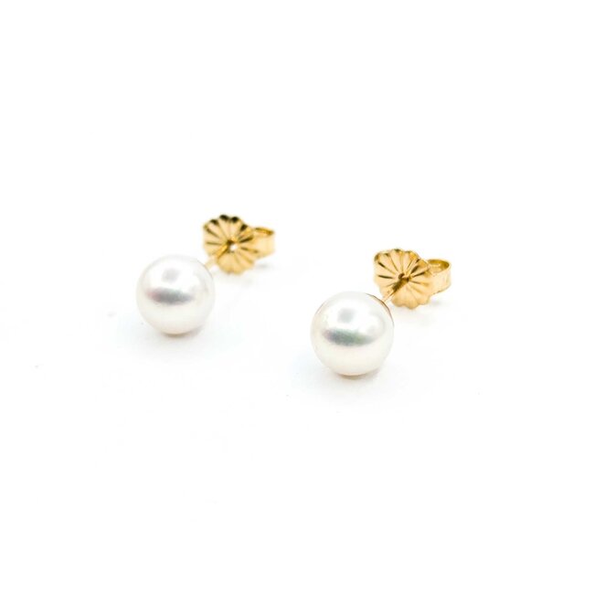 Earrings Stud 6mm Round Pearl 14ky 224114158