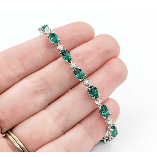 Bracelet .72ctw Round Diamonds 7ctw Emeralds 18kw 7" 4mm 224123251