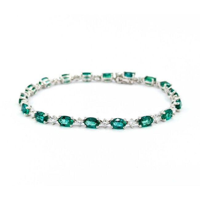 Bracelet .72ctw Round Diamonds 7ctw Emeralds 18kw 7" 4mm 224123251