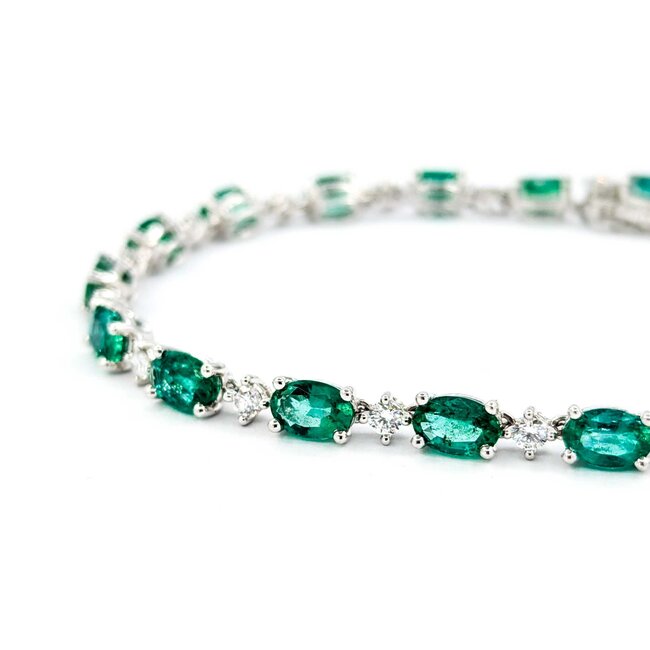 Bracelet .72ctw Round Diamonds 7ctw Emeralds 18kw 7" 4mm 224123251
