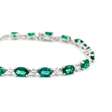 Bracelet .72ctw Round Diamonds 7ctw Emeralds 18kw 7" 4mm 224123251