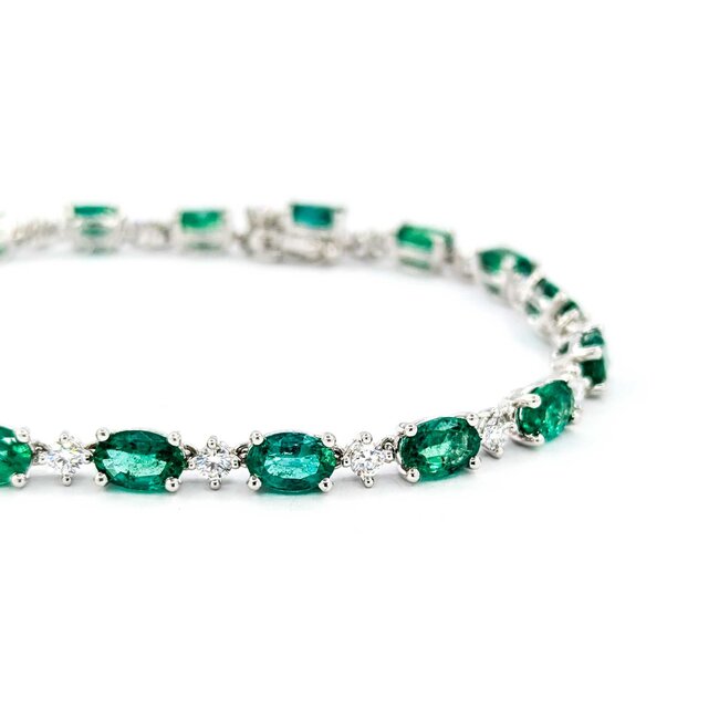 Bracelet .72ctw Round Diamonds 7ctw Emeralds 18kw 7" 4mm 224123251