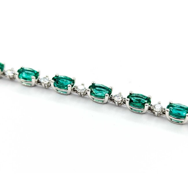 Bracelet .72ctw Round Diamonds 7ctw Emeralds 18kw 7" 4mm 224123251