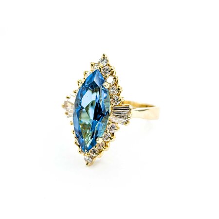 Ring Halo 1.00ctw Round/Baguette Diamonds 5.05ct Topaz 14ky sz8 224120178