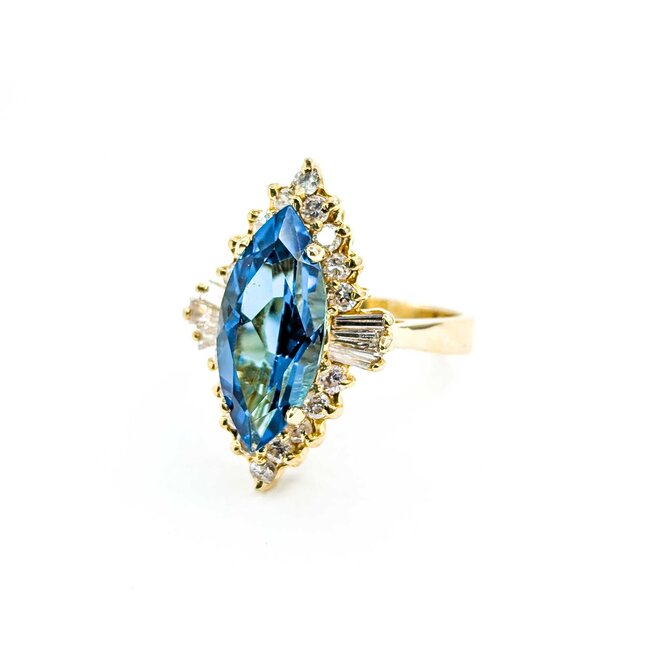 Ring Halo 1.00ctw Round/Baguette Diamonds 5.05ct Topaz 14ky sz8 224120178