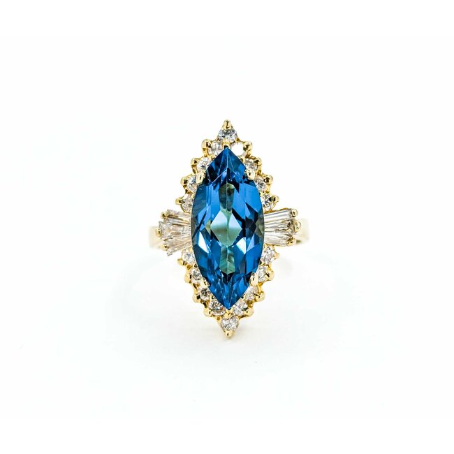 Ring Halo 1.00ctw Round/Baguette Diamonds 5.05ct Topaz 14ky sz8 224120178