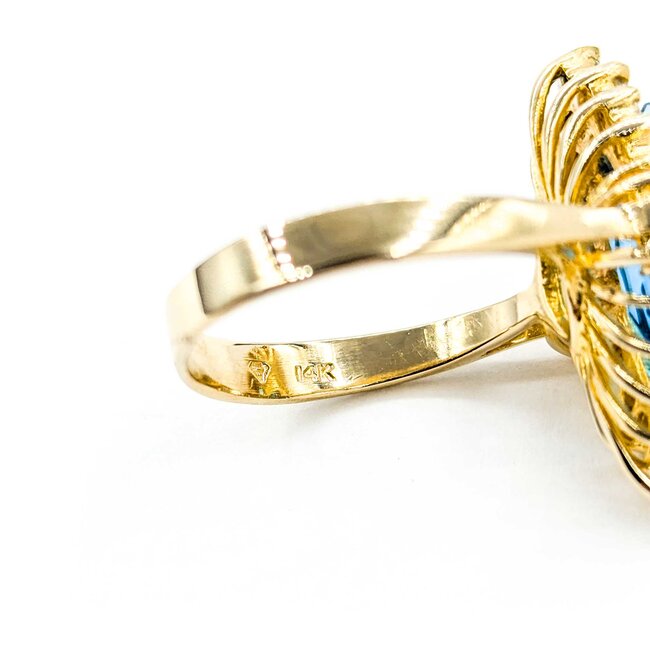 Ring Halo 1.00ctw Round/Baguette Diamonds 5.05ct Topaz 14ky sz8 224120178