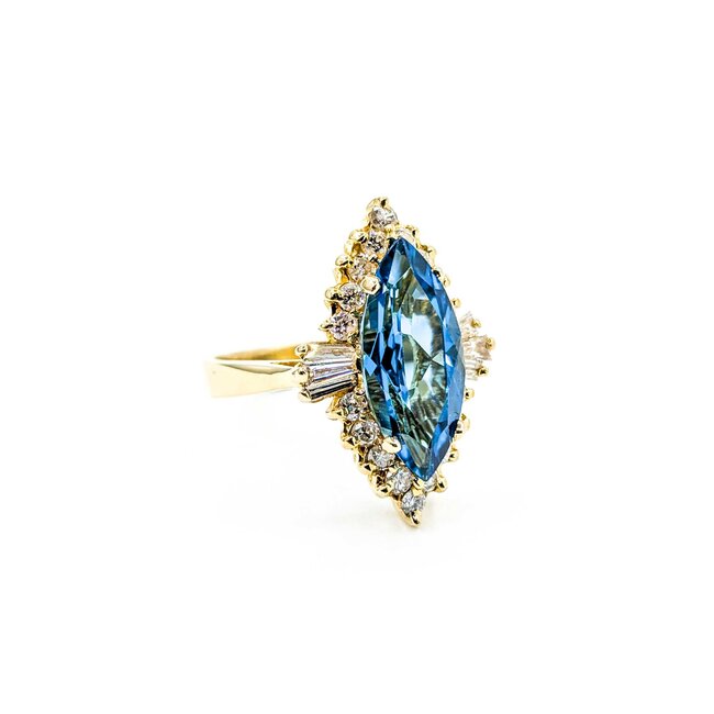 Ring Halo 1.00ctw Round/Baguette Diamonds 5.05ct Topaz 14ky sz8 224120178