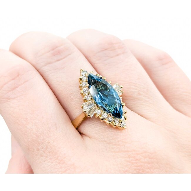 Ring Halo 1.00ctw Round/Baguette Diamonds 5.05ct Topaz 14ky sz8 224120178