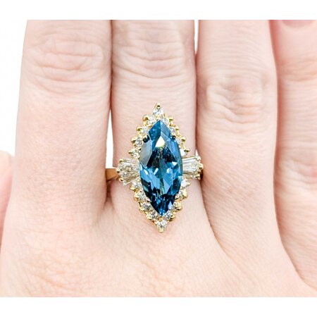Ring Halo 1.00ctw Round/Baguette Diamonds 5.05ct Topaz 14ky sz8 224120178