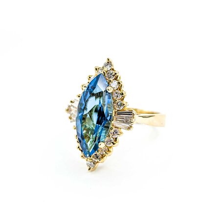 Ring Halo 1.00ctw Round/Baguette Diamonds 5.05ct Topaz 14ky sz8 224120178