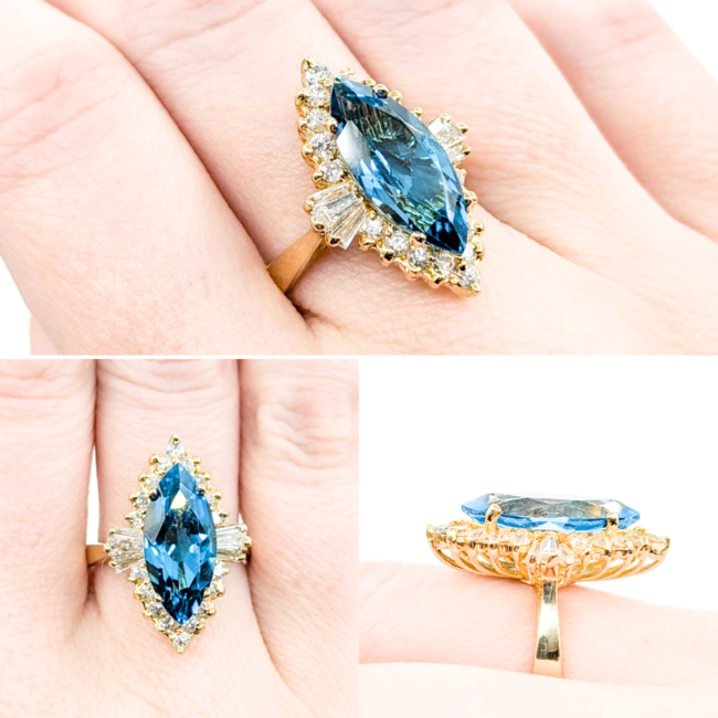 Ring Halo 1.00ctw Round/Baguette Diamonds 5.05ct Topaz 14ky sz8 224120178