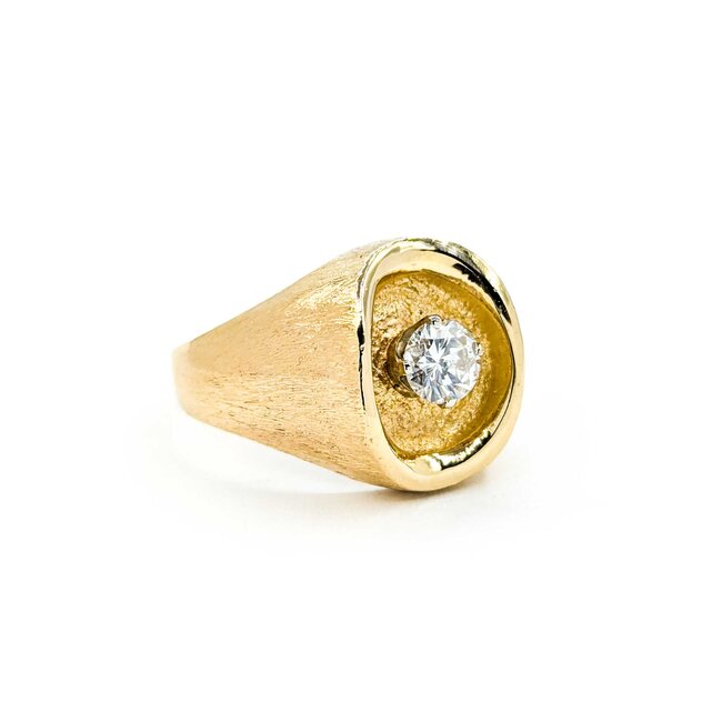 Ring Solitaire .60ct Round Diamond Textured 14ky sz11 224120005