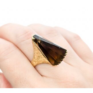 Ring Hand Florentine 15.5x12.5 Smokey Quartz 14ky sz7 224120181