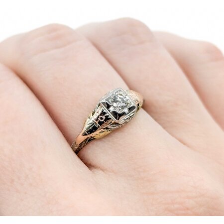Ring Vintage Mid-Century Filigree .12ct Round Diamond 18ktt sz6.5 124110751