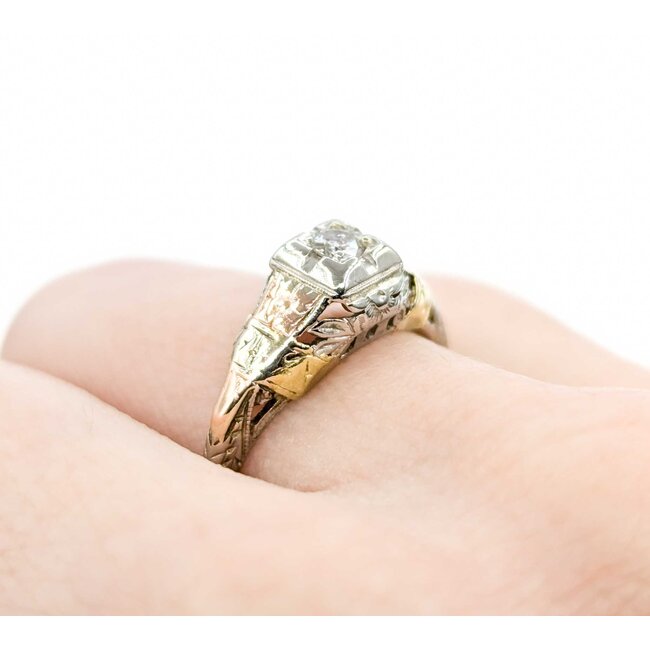 Ring Vintage Mid-Century Filigree .12ct Round Diamond 18ktt sz6.5 124110751