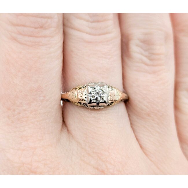 Ring Vintage Mid-Century Filigree .12ct Round Diamond 18ktt sz6.5 124110751