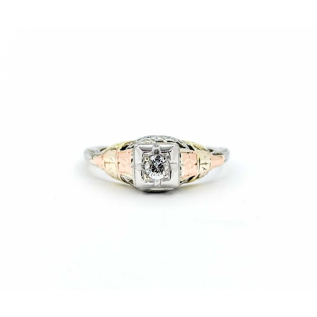 Ring Vintage Mid-Century Filigree .12ct Round Diamond 18ktt sz6.5 124110751