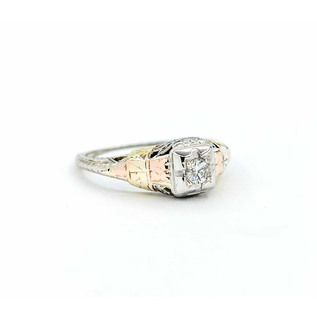 Ring Vintage Mid-Century Filigree .12ct Round Diamond 18ktt sz6.5 124110751