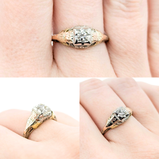 Ring Vintage Mid-Century Filigree .12ct Round Diamond 18ktt sz6.5 124110751