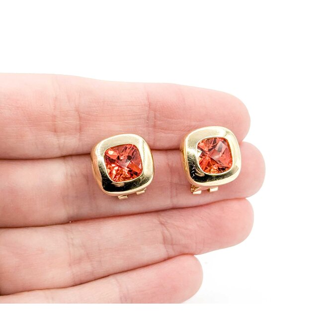 Earrings 6.6ctw Synthetic Orange Sapphire .5x.5"mm 14ky 124114150