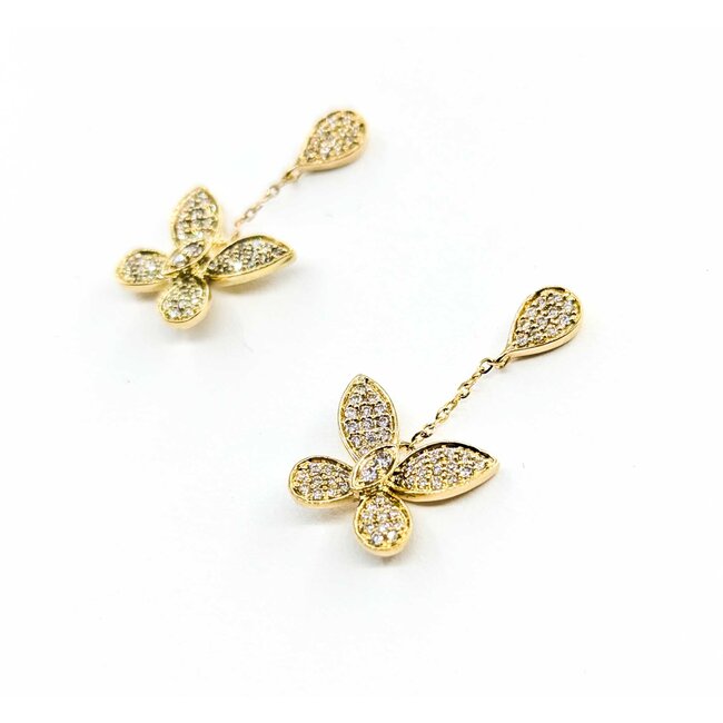 Earrings .50ctw Round Diamonds Butterfly Dangle 1x.4" 14ky 124114015