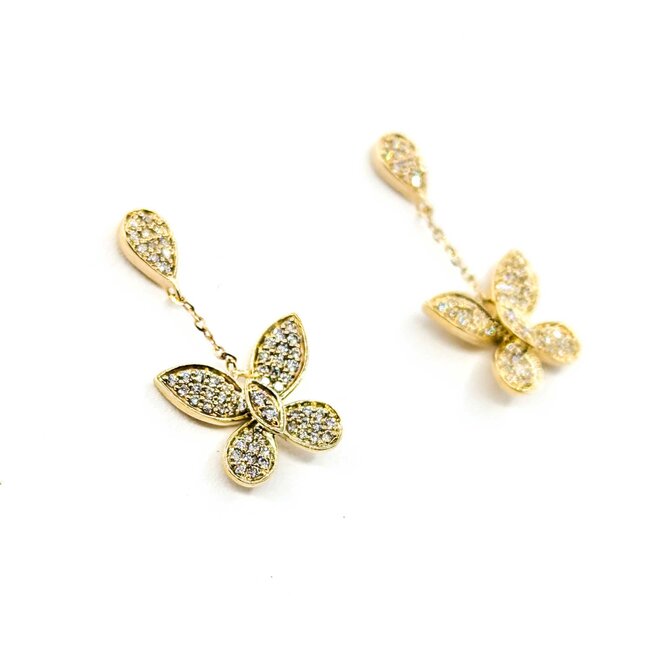 Earrings .50ctw Round Diamonds Butterfly Dangle 1x.4" 14ky 124114015